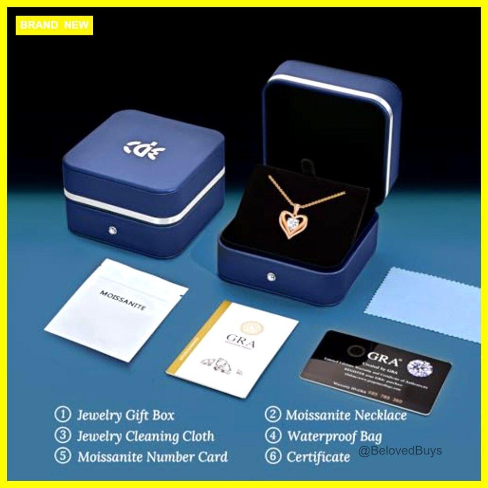 Moissanite Heart Pendant Necklace 925 Sterling Silver Gold Plated - Picture 6 of 7